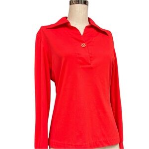 Vintage 70s Mardi Modes Red Dagger Collared Long Sleeve Blouse S/M Fit Disco